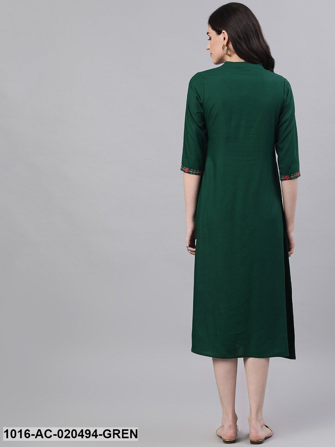 Green Solid A-Line Dress