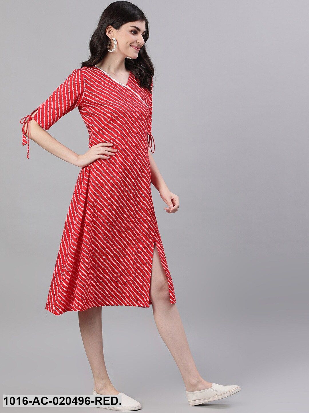 Red Striped Wrap Dress