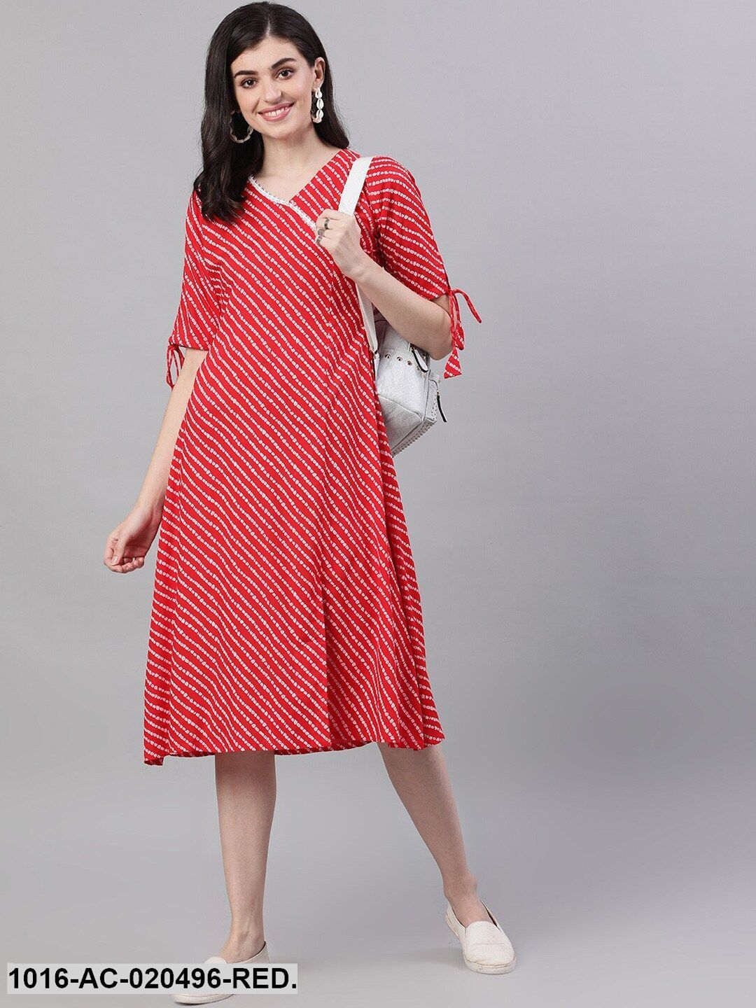 Red Striped Wrap Dress