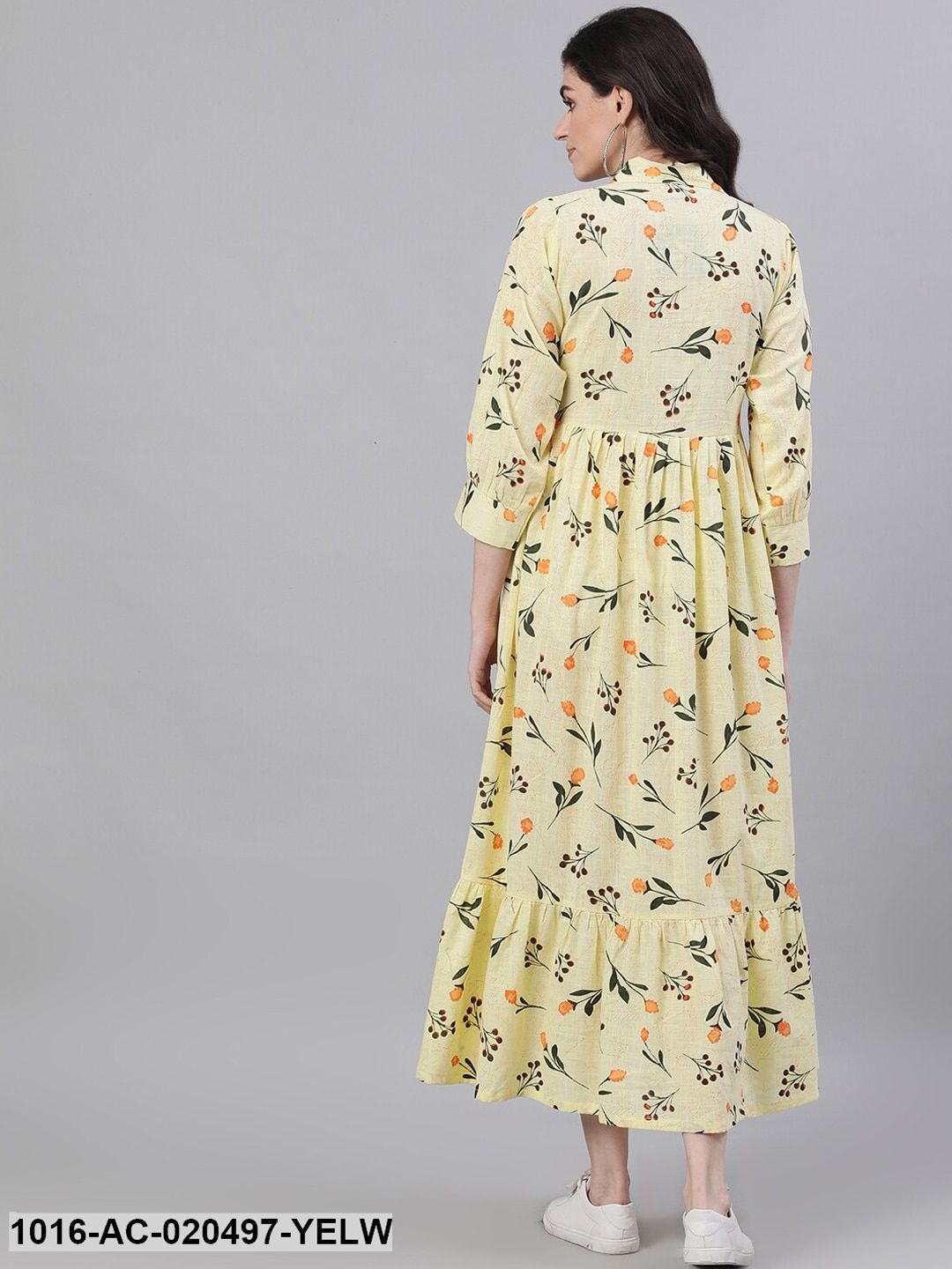 Yellow Floral Printed A-Line Dress