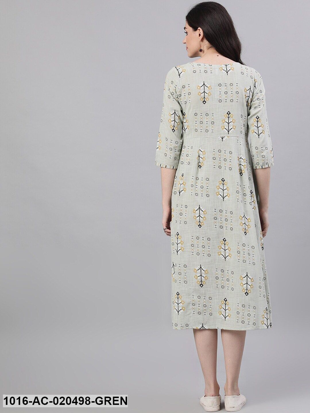 Green Printed Fit and Flare Dress