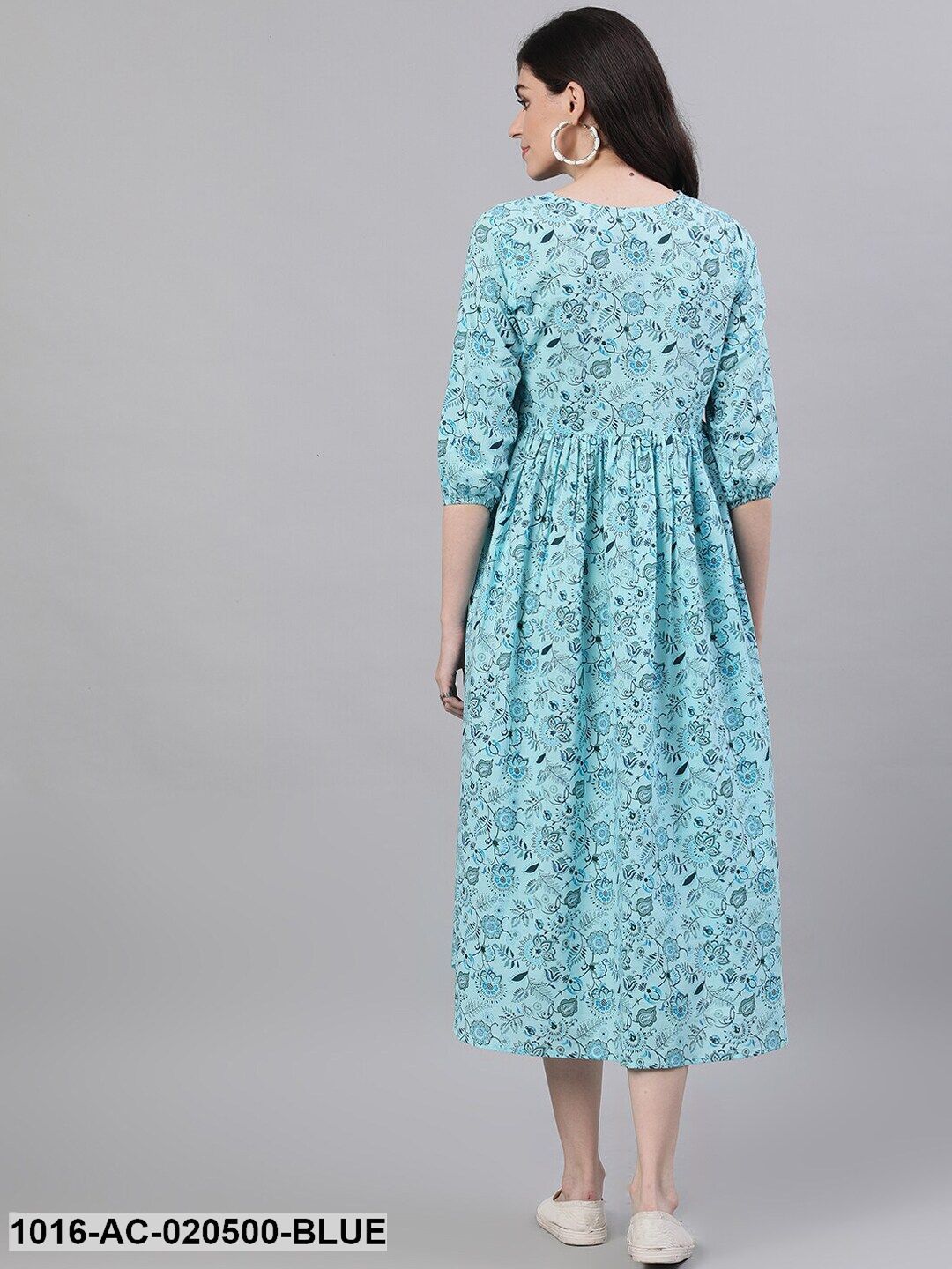 Blue Printed Fit and Flare Dress