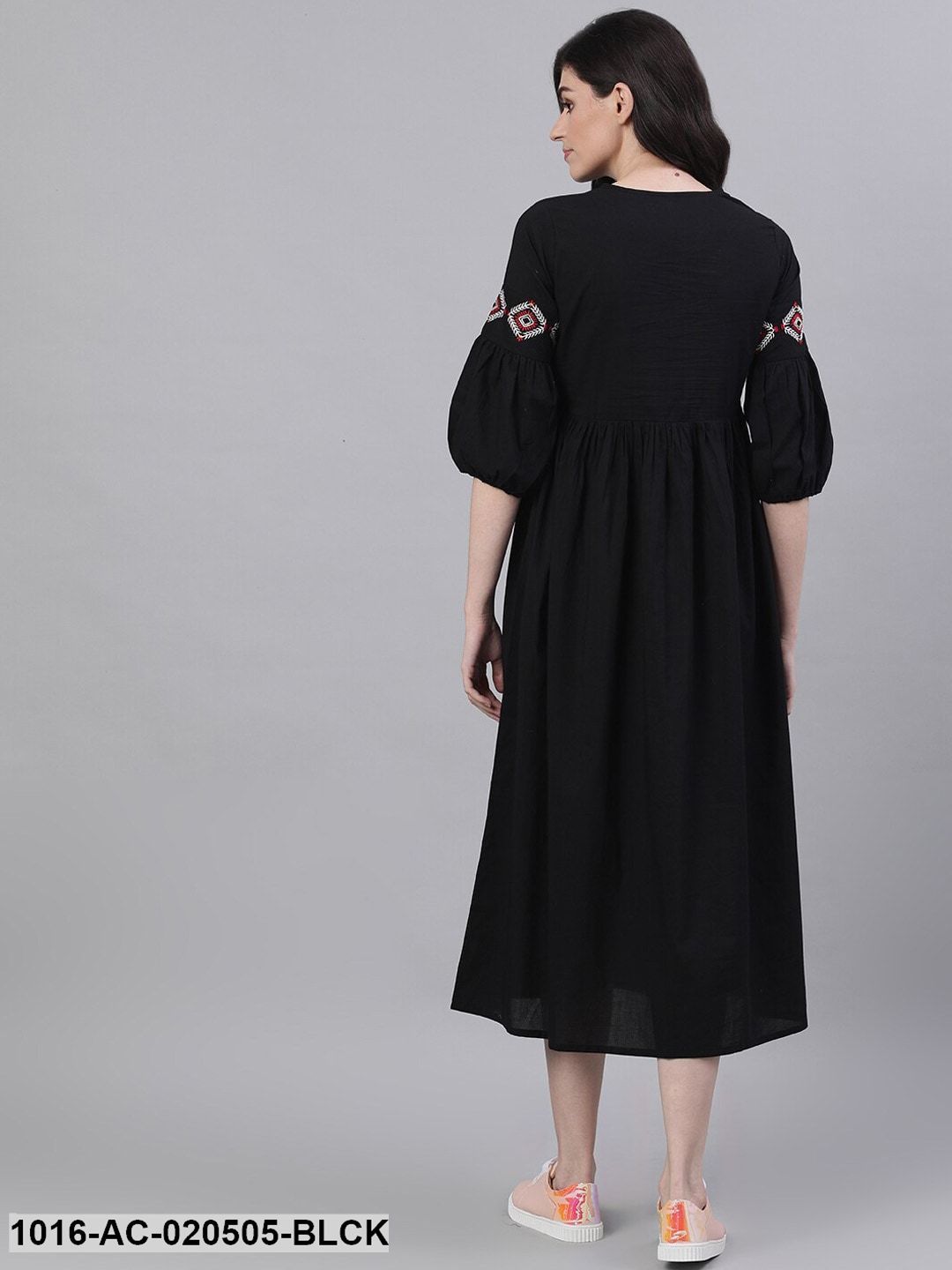 Black Embroidered A-Line Ethnic Dress