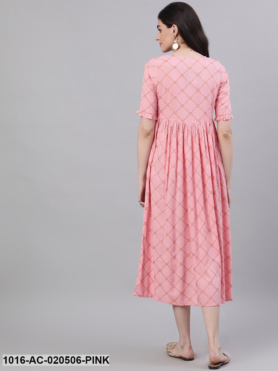 Pink Checked A-Line Dress