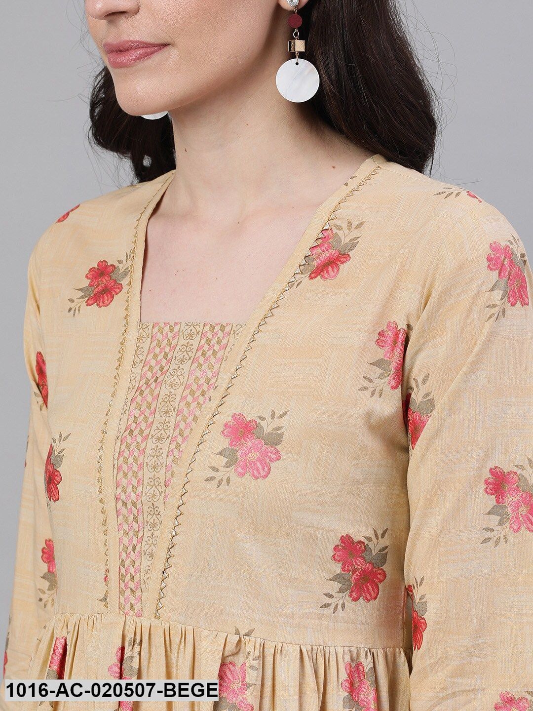 Beige Printed Fit and Flare Dress