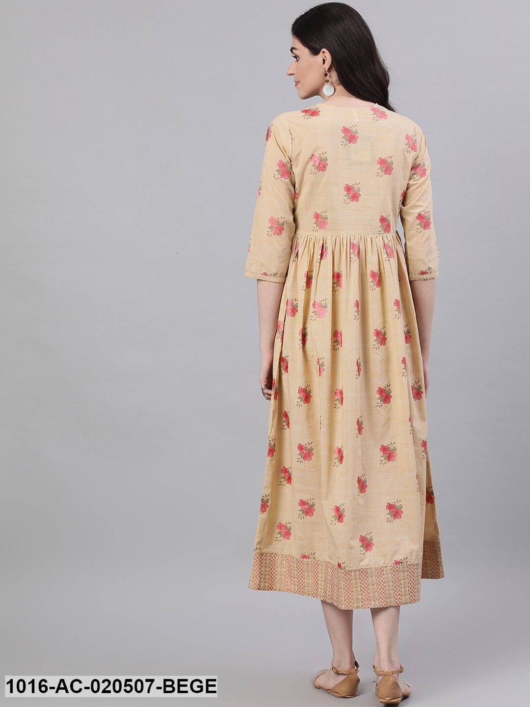 Beige Printed Fit and Flare Dress