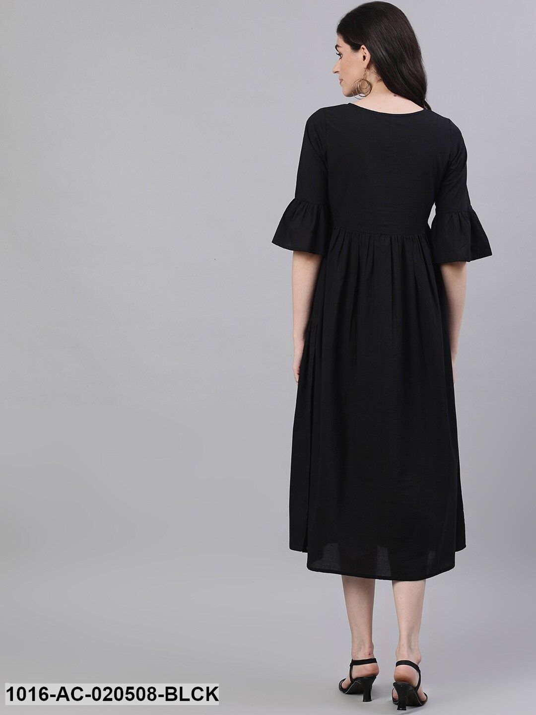 Black Solid A-Line Dress