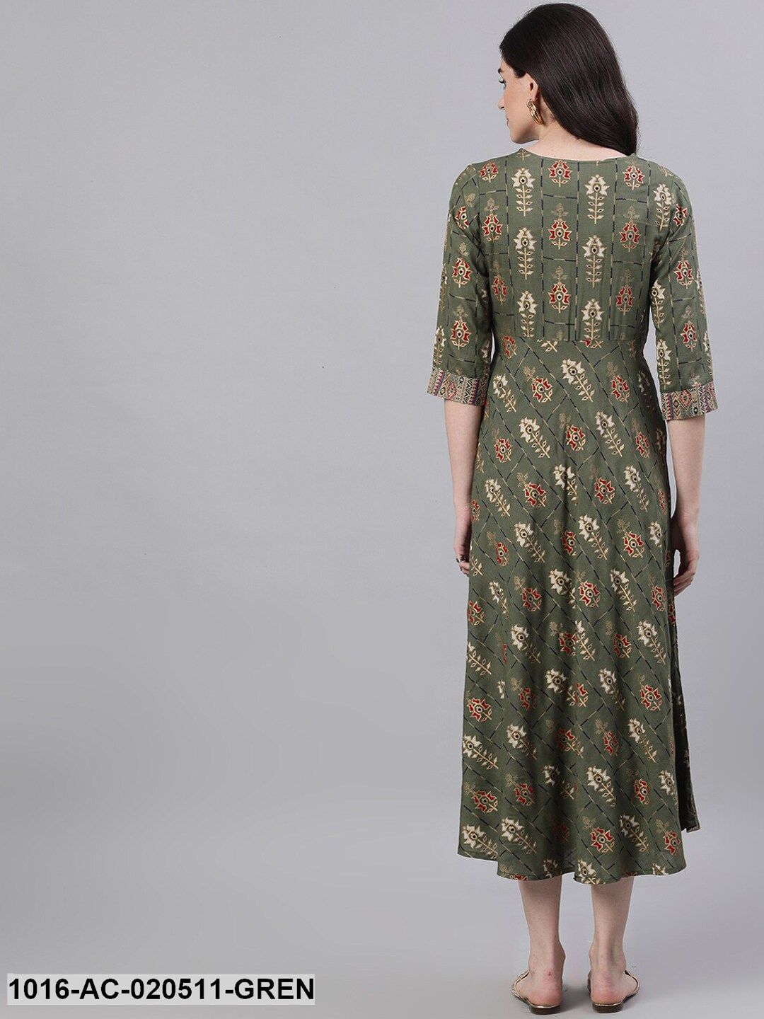 Green Printed A-Line Dress