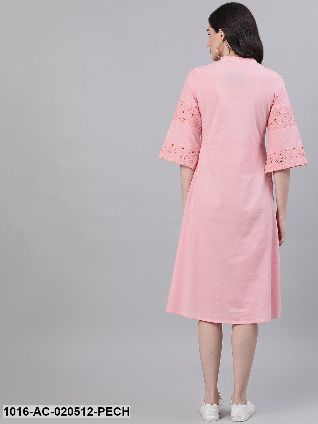 Peach-Coloured Self Design A-Line Dress