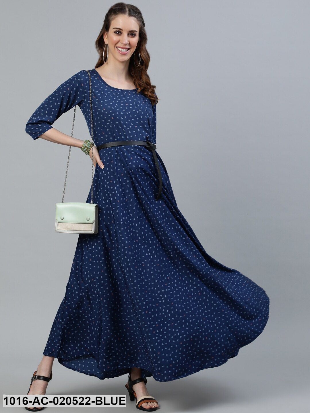 Blue Crepe Ethnic Maxi Dress