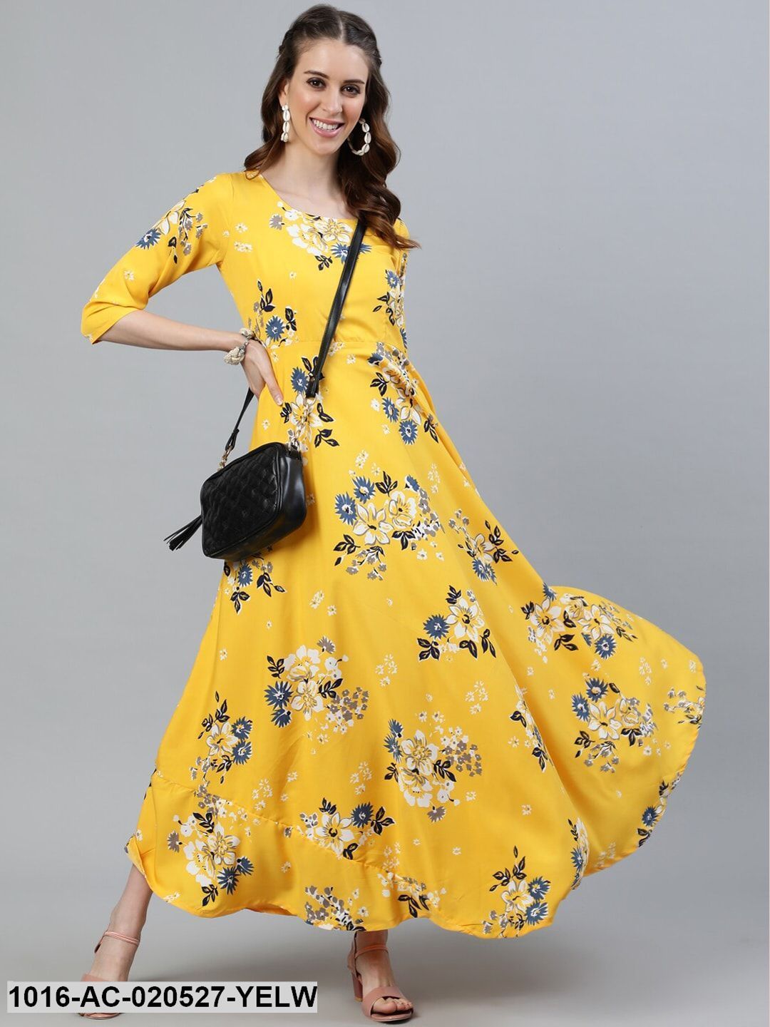 Yellow Floral Crepe Maxi Dress