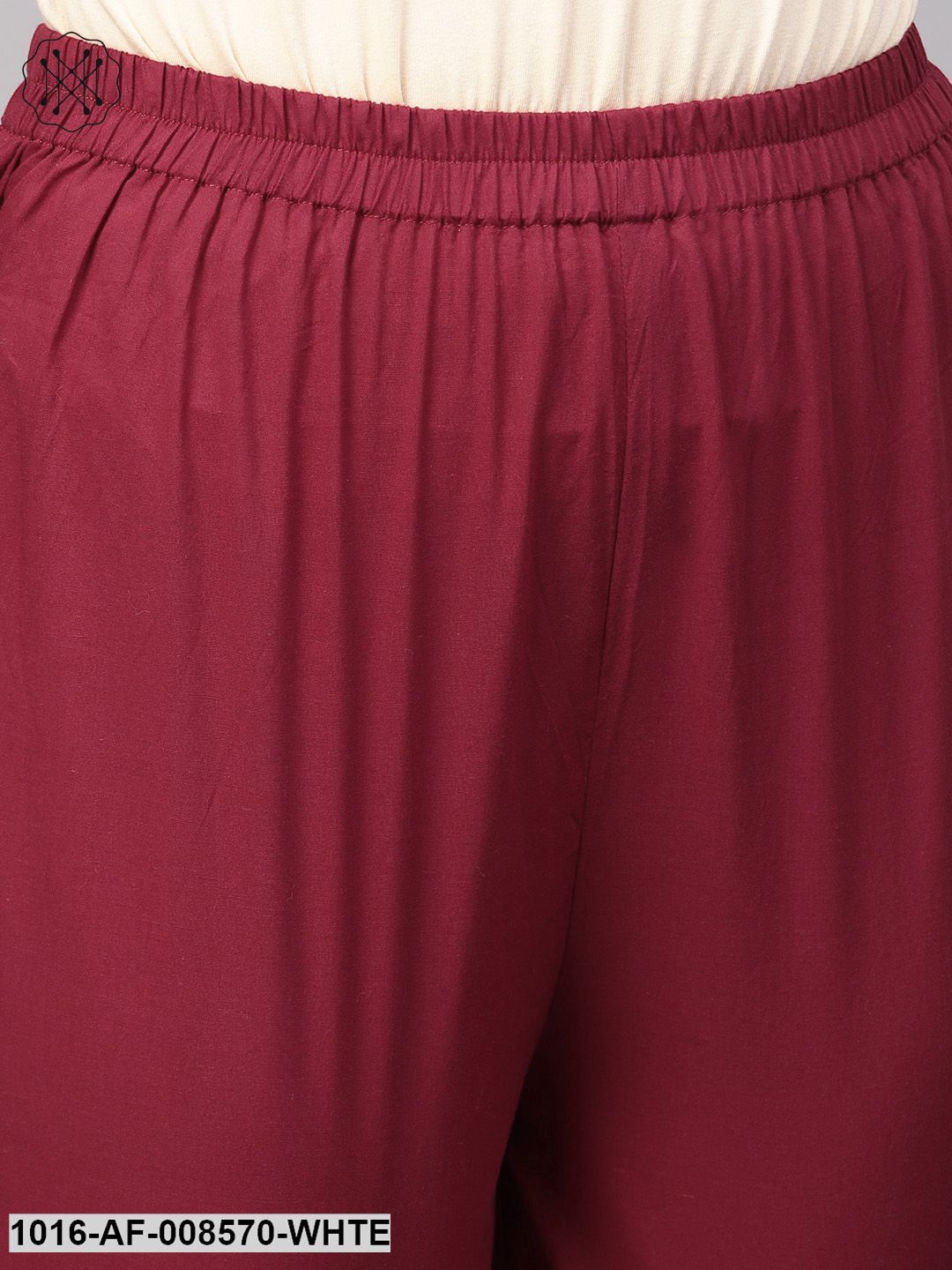 White Printed Madarin Collered Kurta With Solid Maroon Pants