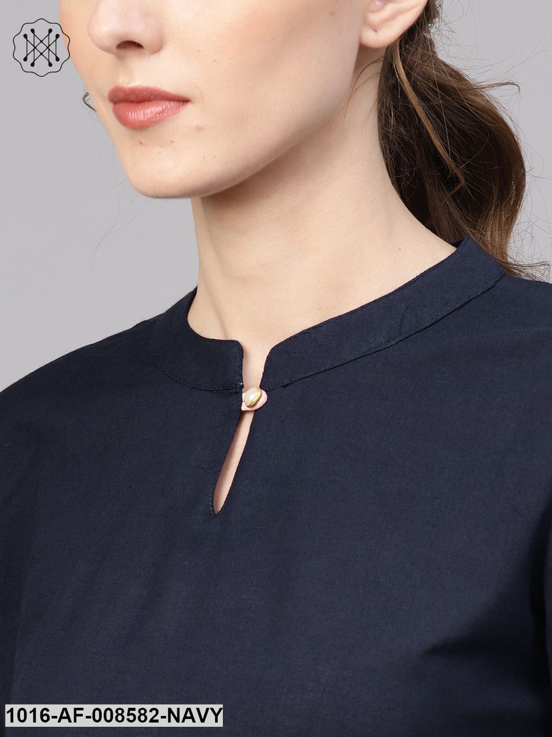 Navy Blue Straight Kurta Set With Peach Printed Palazzo