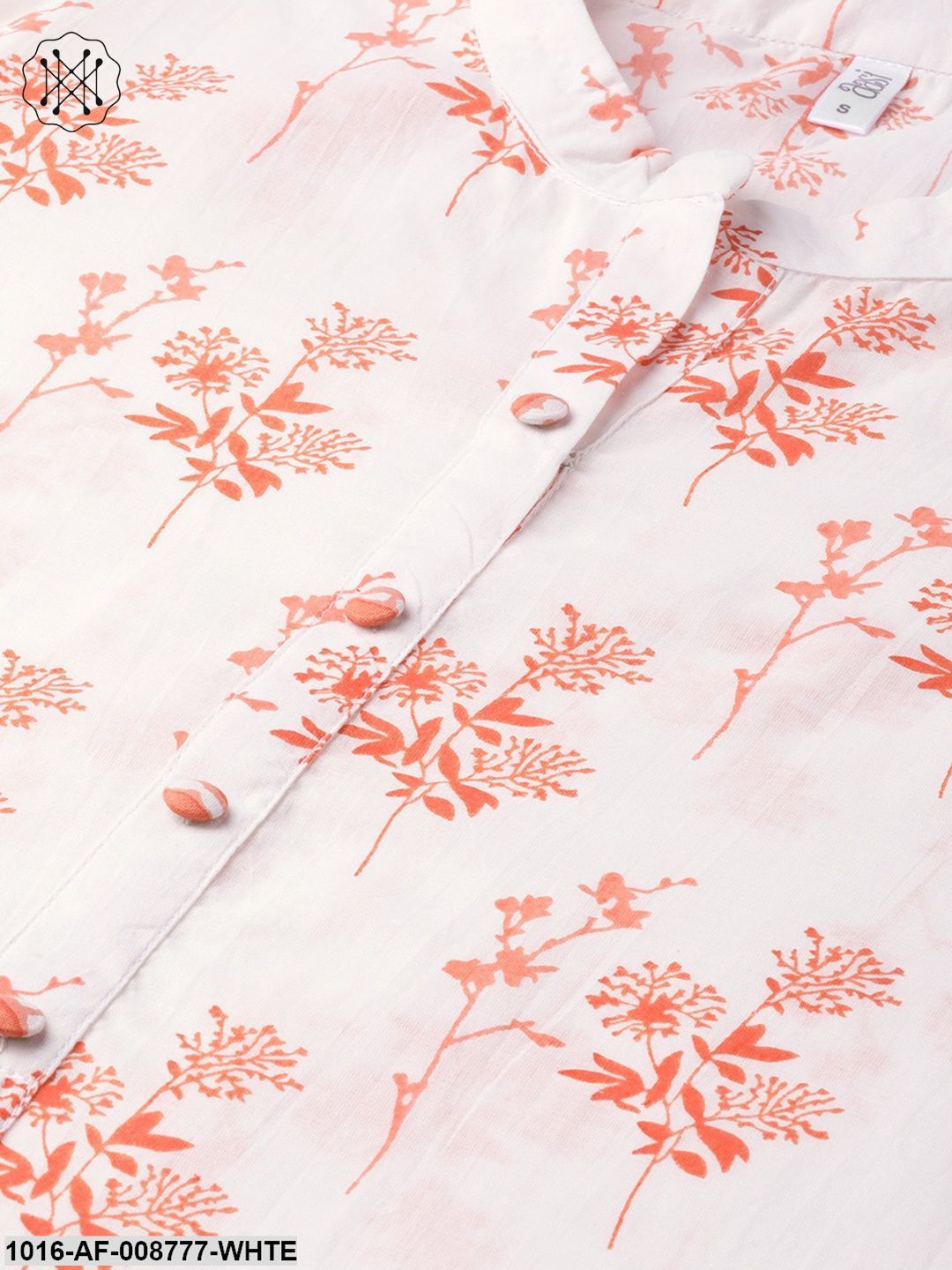 White & Orange Straight Kurta set with Leheriya pants