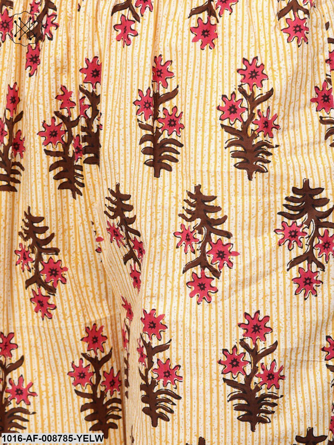 Yellow striped Multi coloured Printed Kurta set with Pants