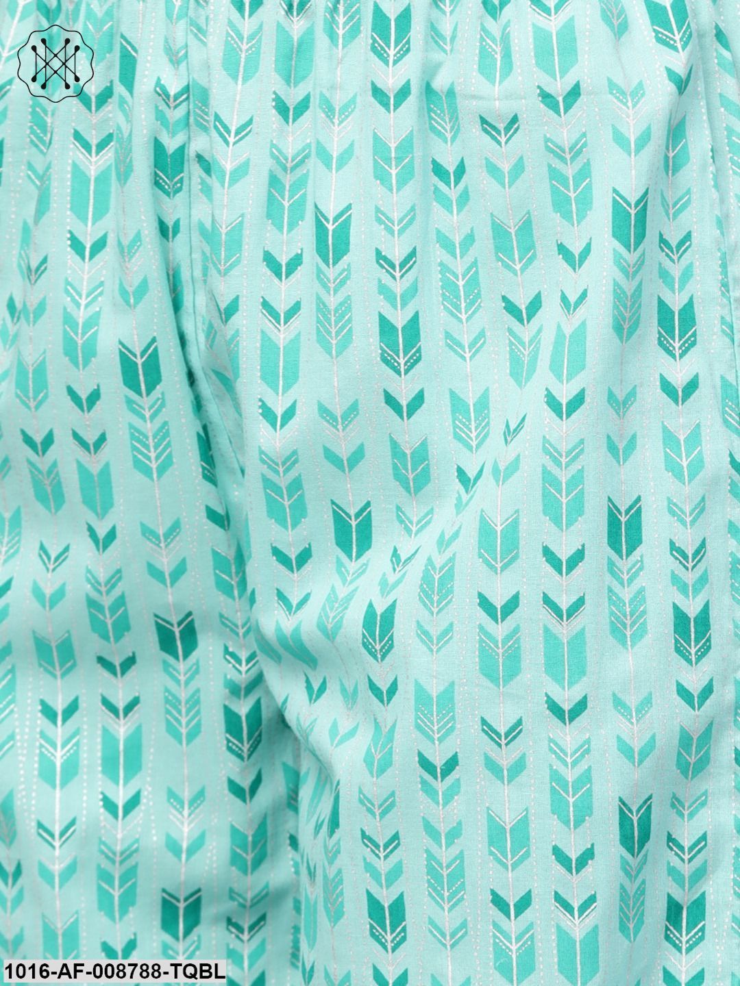 Turquoise Blue Gold printed Kurta set with Pants