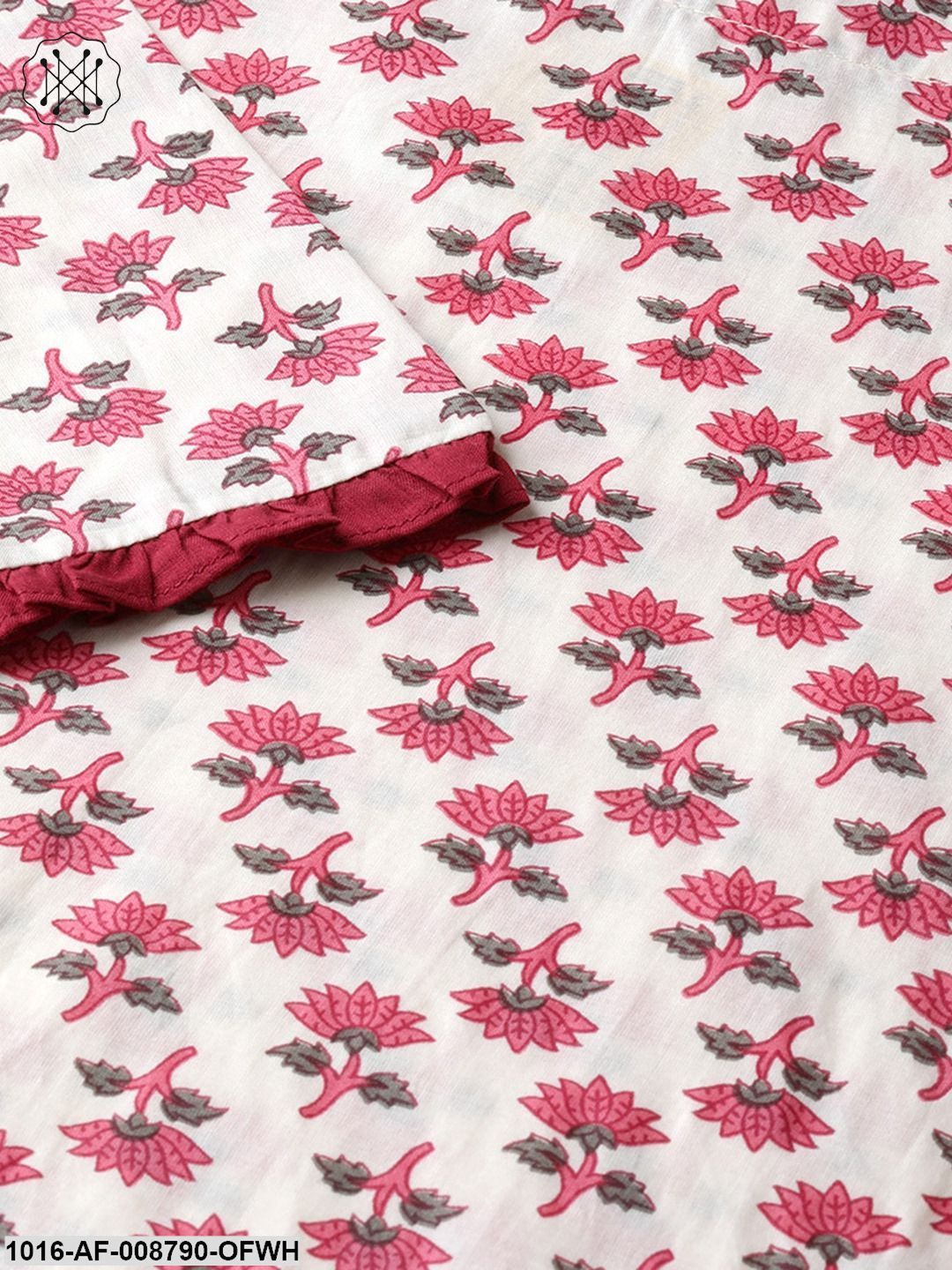 Off- White Pink printed Kurta set with Solid Maroon Pant