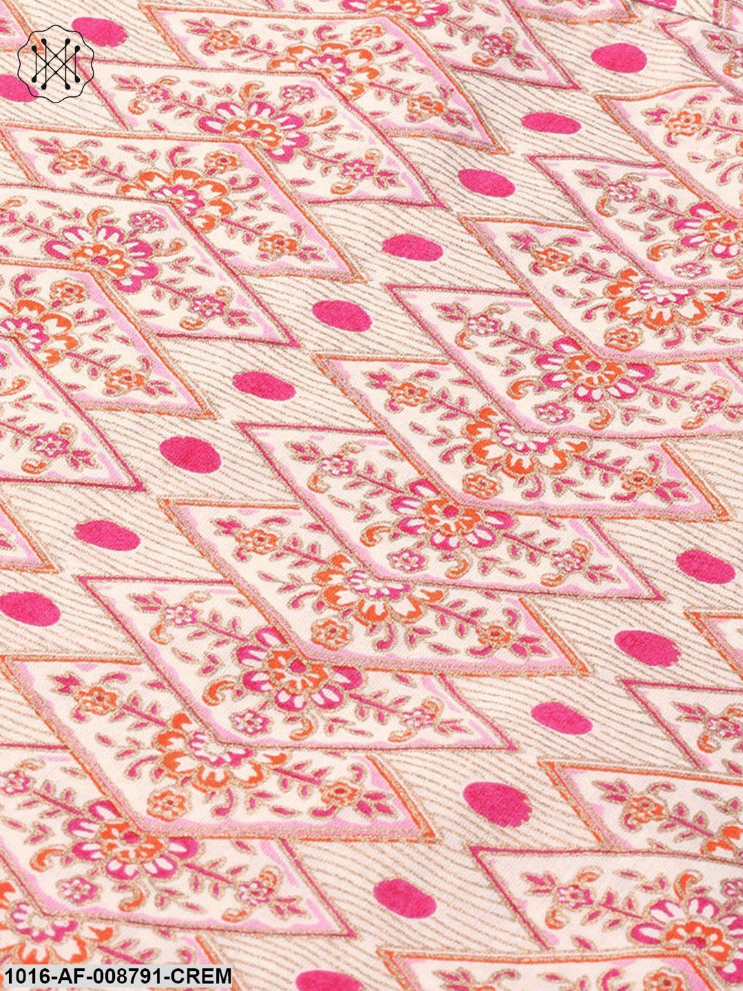 Cream Multi coloured printed Straight Kurta with Magenta Skirt