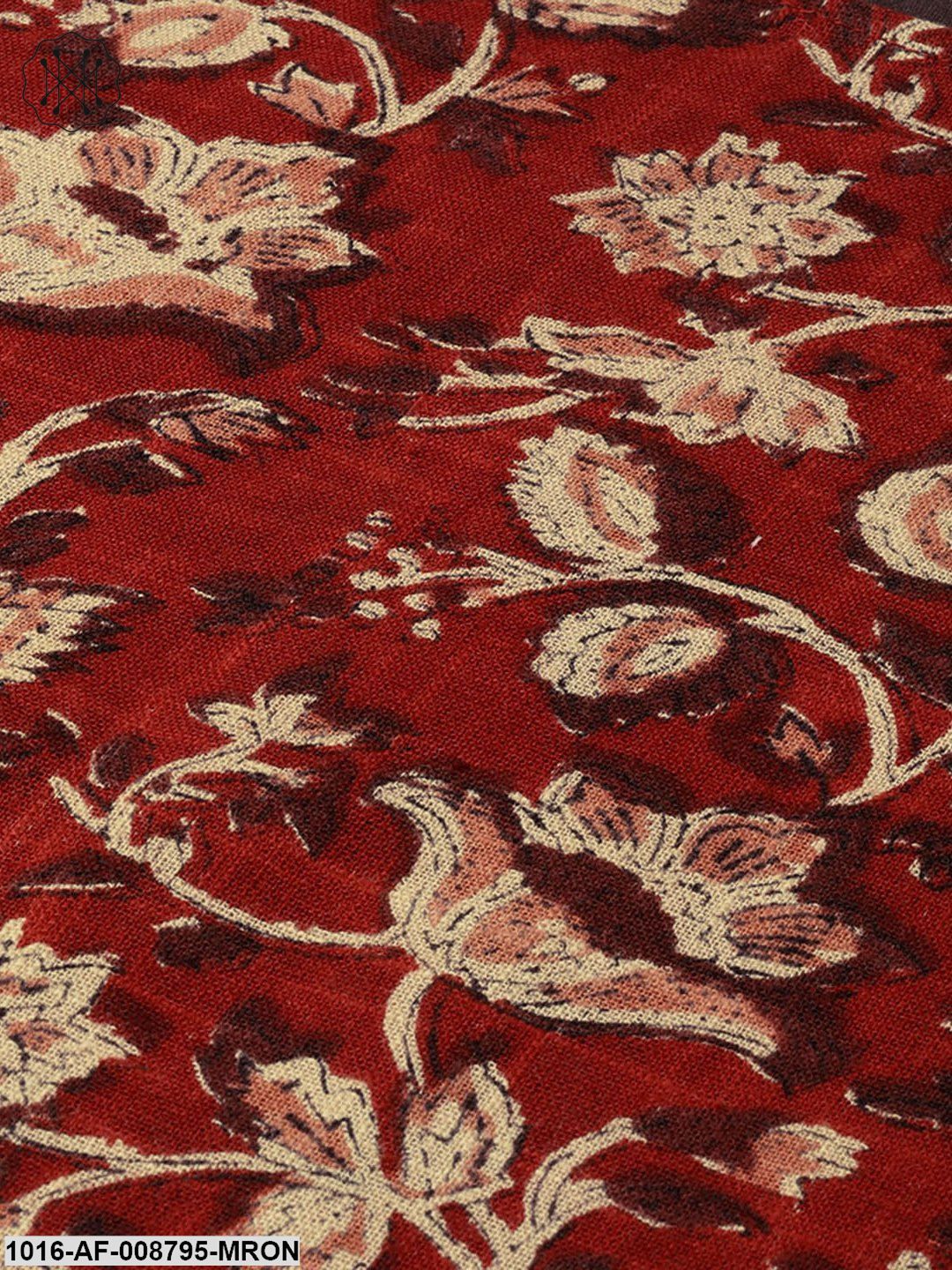 Maroon Floral printed Straight kurta set with dark brown pants