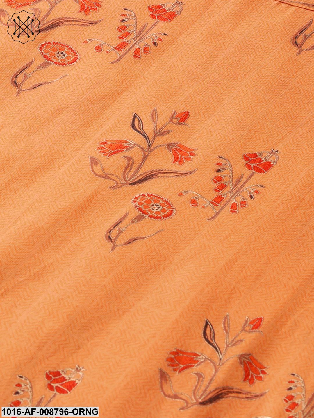 Orange & grey Printed Straight Kurta set with Pants