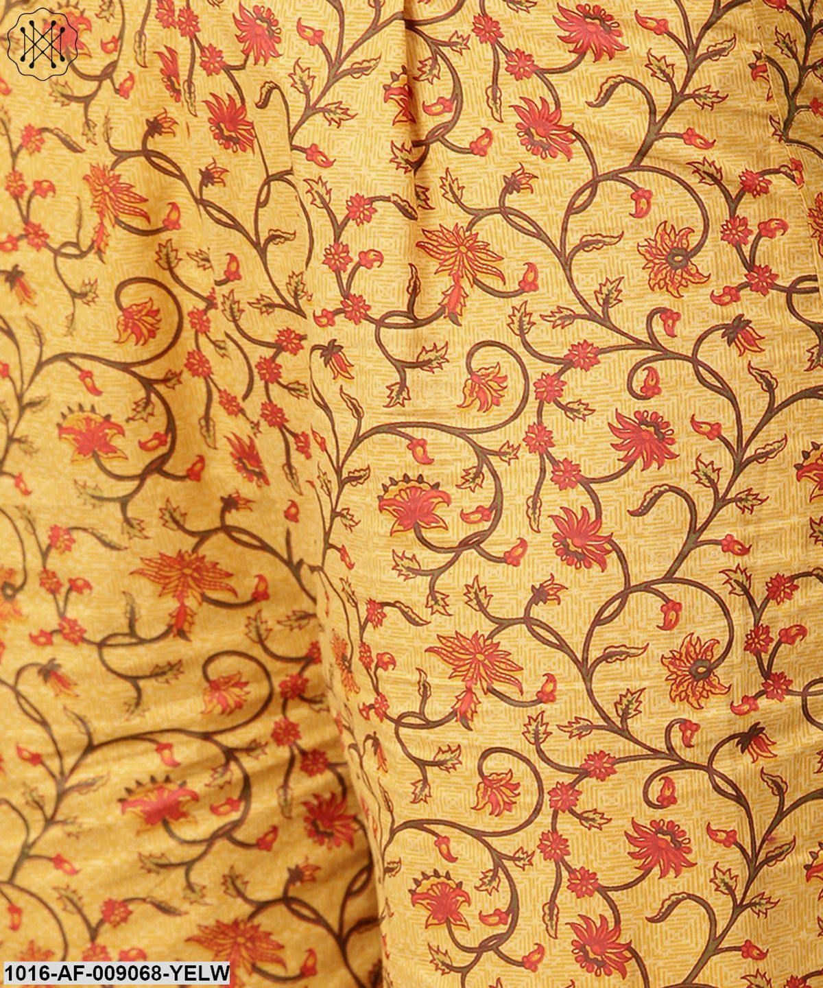 Yellow 3/4Th Sleeve Cotton Kurta With Ankle Length Printed Palazzo