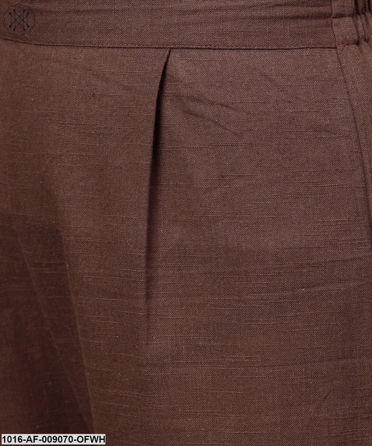 Off White & Green Printed Sleeveless Cotton Kurta With Coffee Ankle Length Palazzo