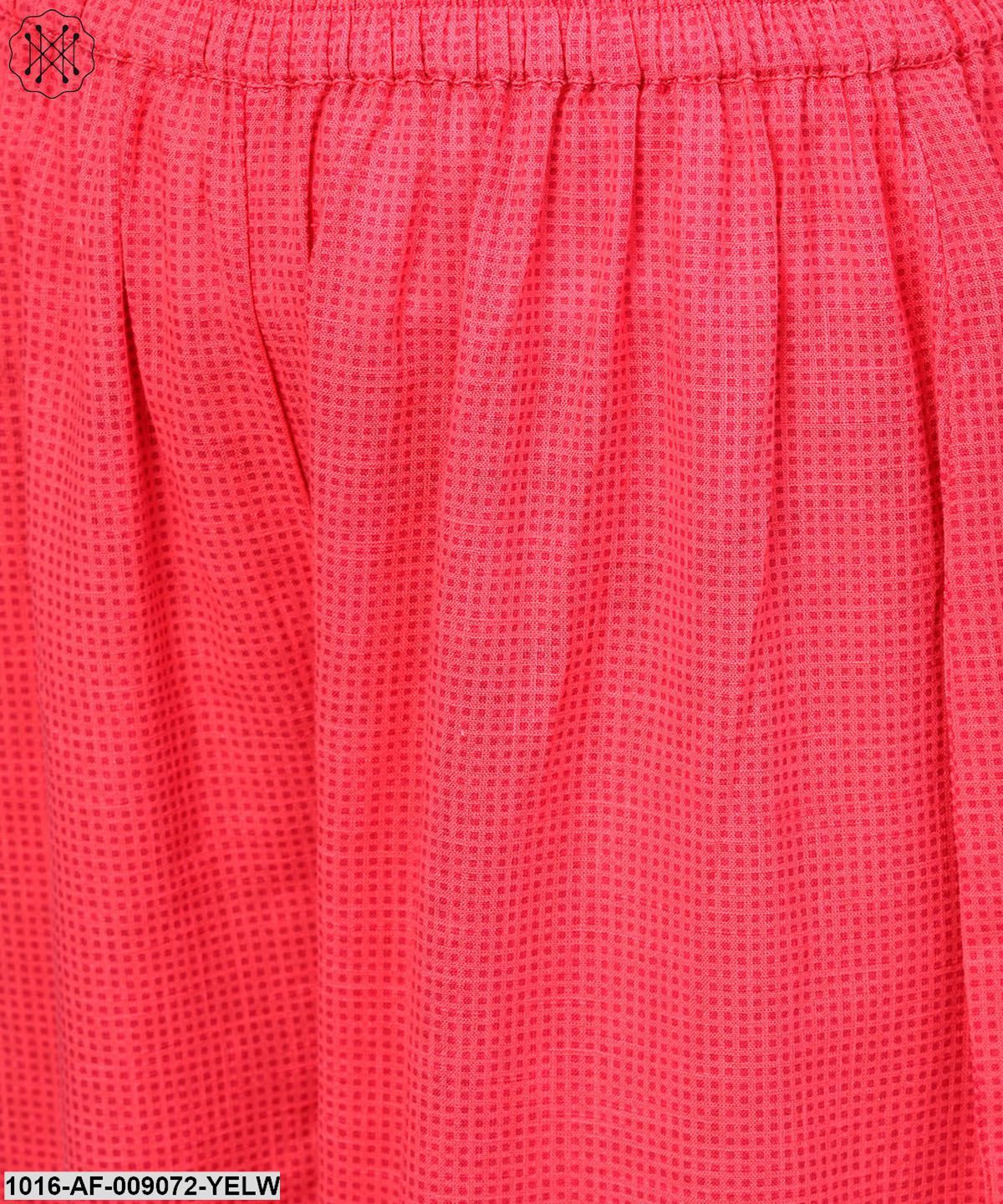 Yellow & Red Printed 3/4Th Sleeve Cotton Kurta With Sharara