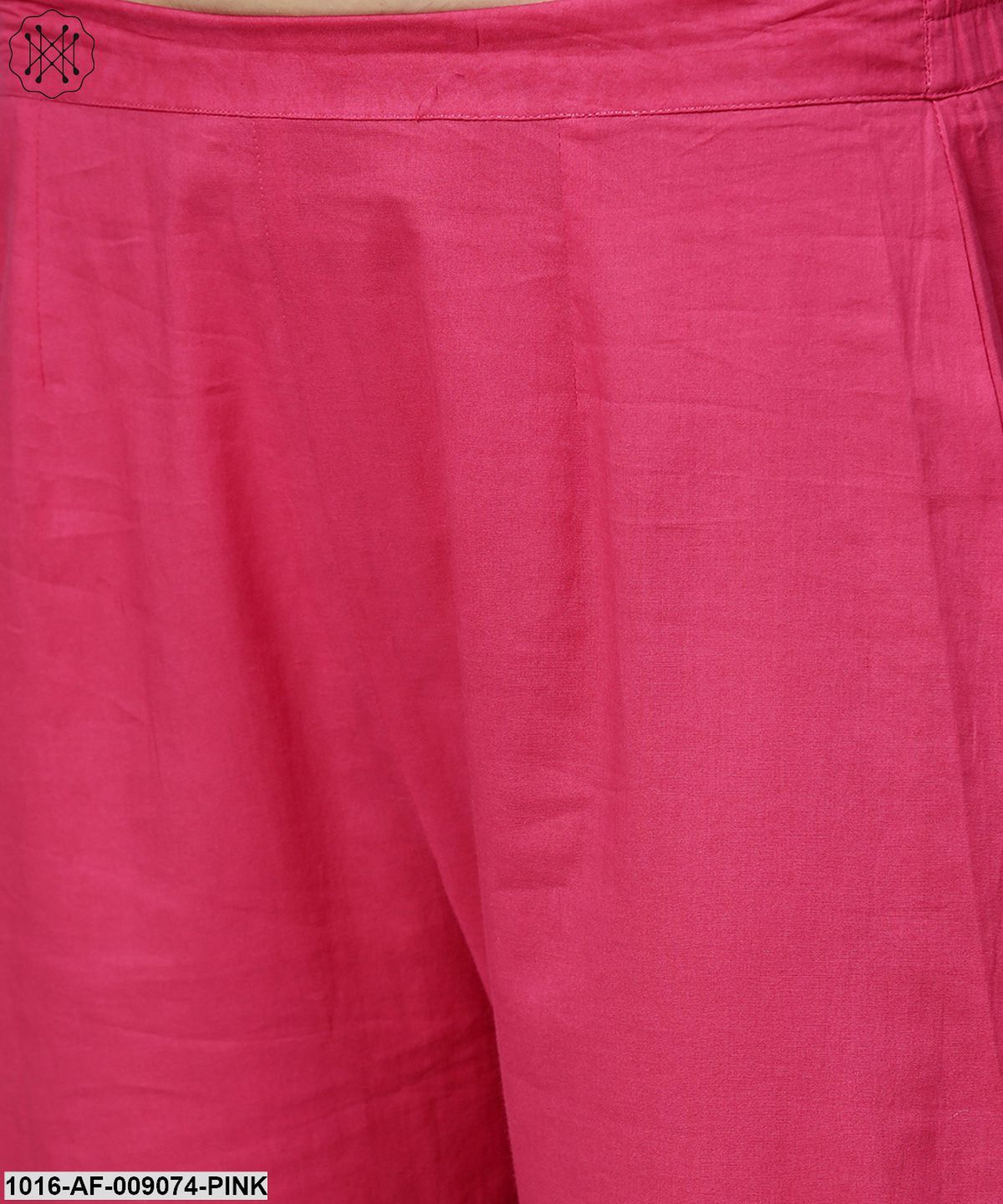 Pink 3/4Th Sleeve Cotton A-Line Kurta With Pink Palazzo