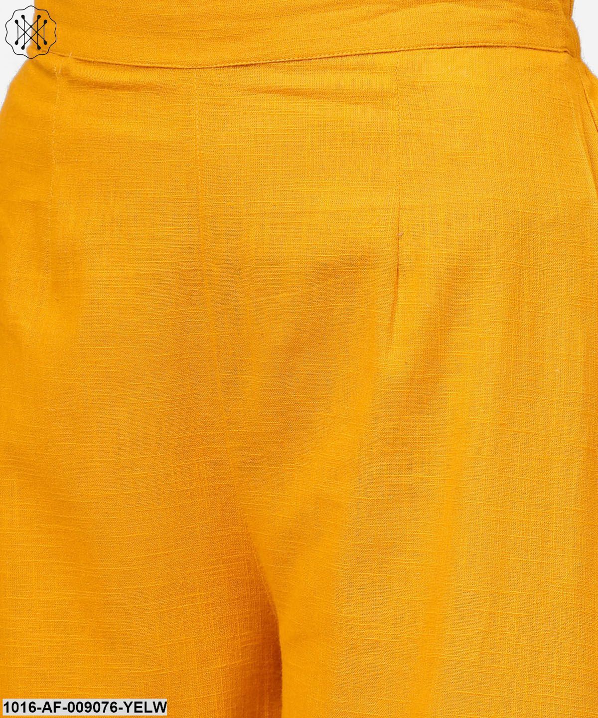 Yellow 3/4Th Sleeve Cotton Anarkali Kurta With Ankle Length Flared Pallazo With Gotta Work