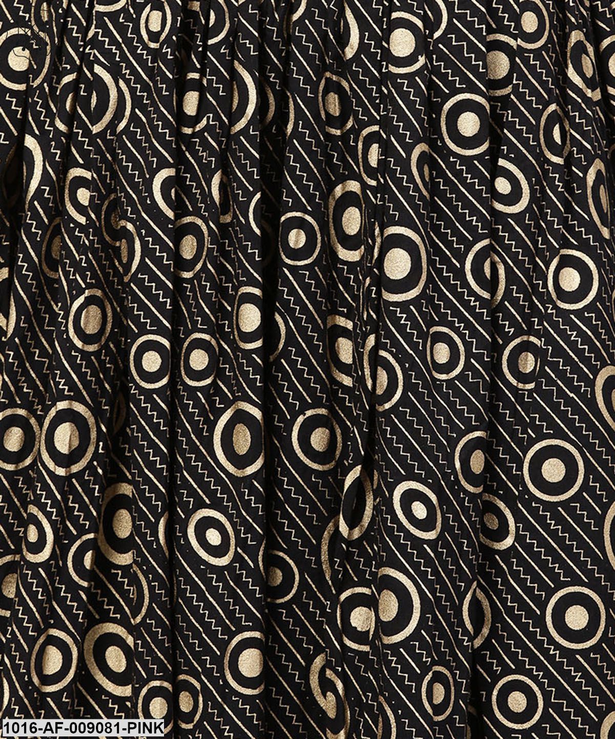 Pink Printed 3/4Th Sleeve Cotton Kurta With Black Printed Skirt