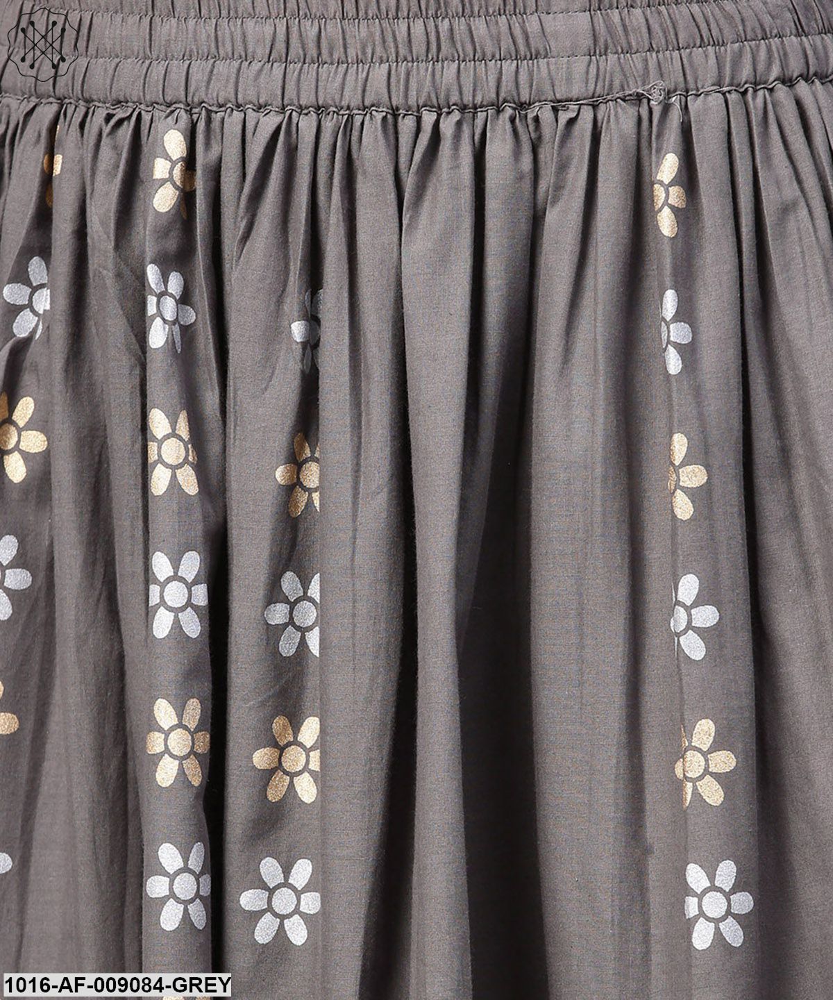 Grey Printed Half Sleeve Cotton Ankle Length Kurta With Flared Ankle Length Skirt