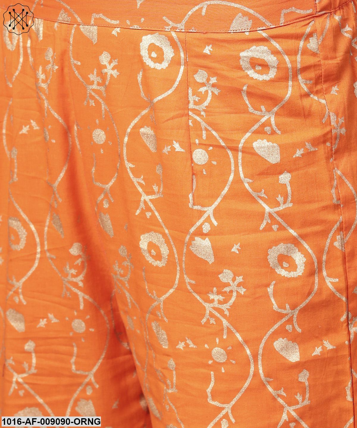 Orange Printed 3/4Th Sleeve Assymetric Kurta With Ankle Length Pant