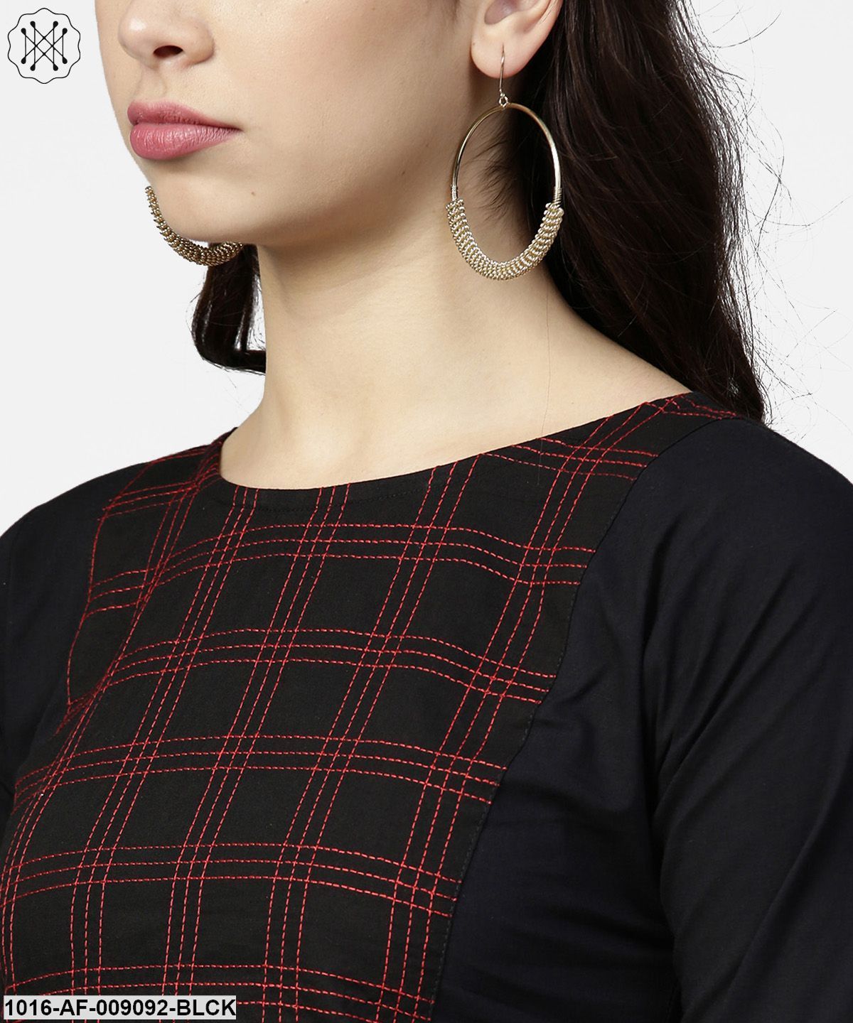 Black 3/4Th Sleeve Yoke Printed Kurta With Ankle Length Pallazo