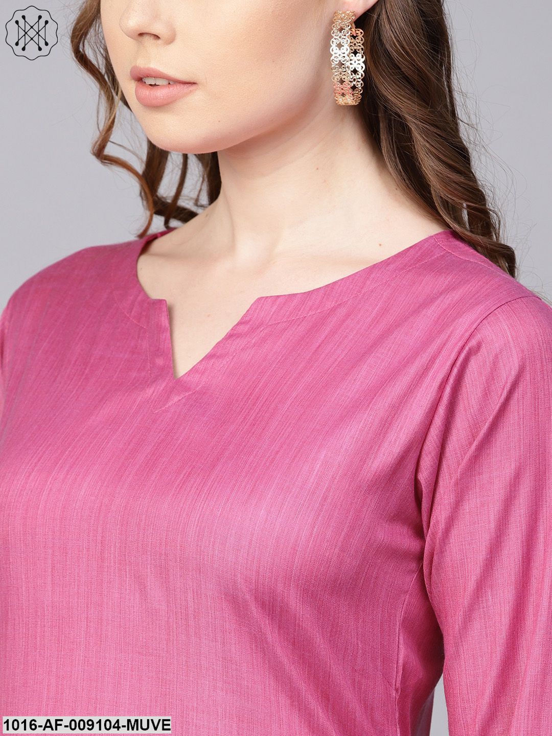 Solid Mauve Kurta Set With Ankle Length Pant & Dupatta