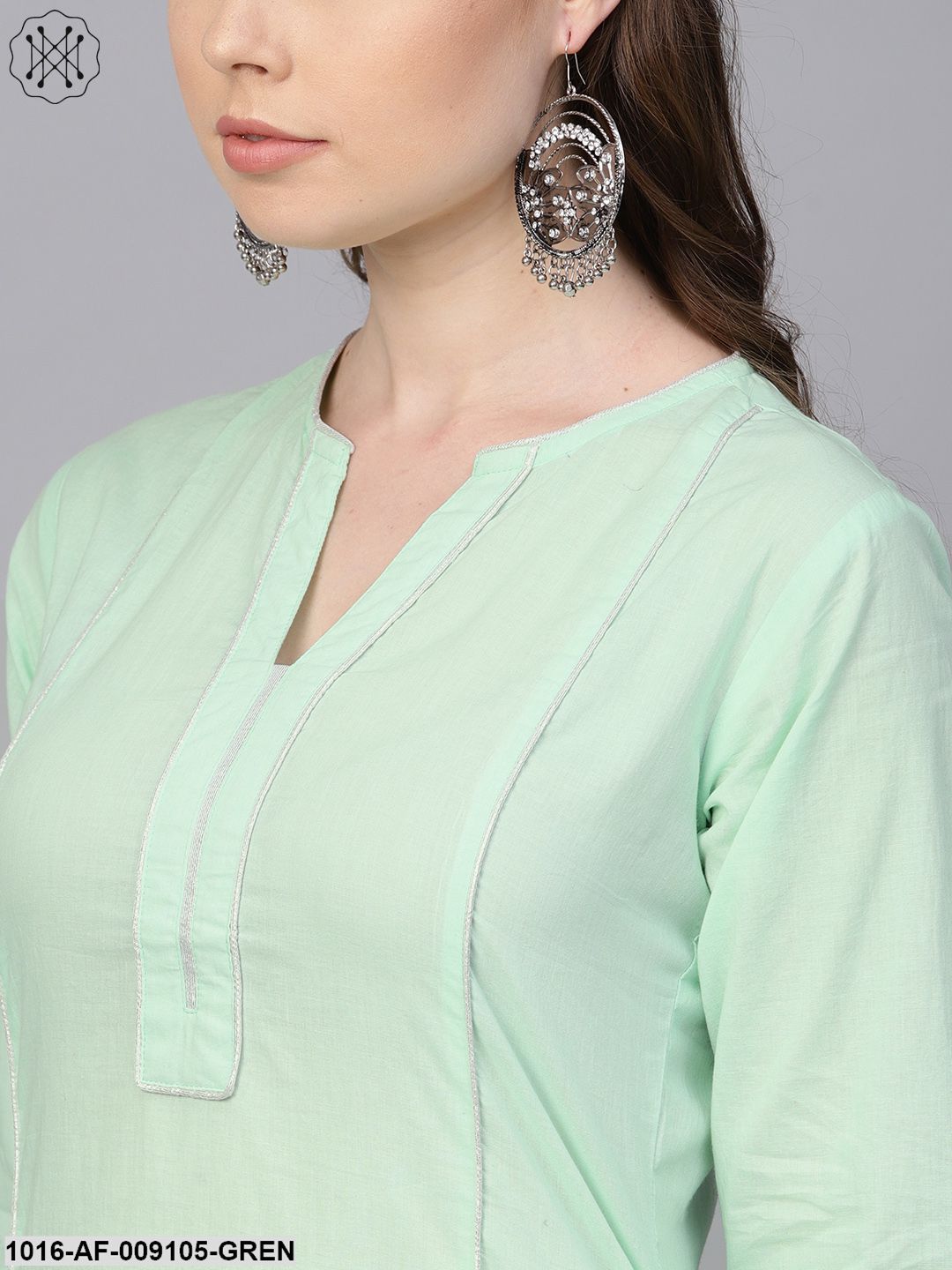 Pastel Solid Mint Kurta Set With Sharara Emblished With Gota