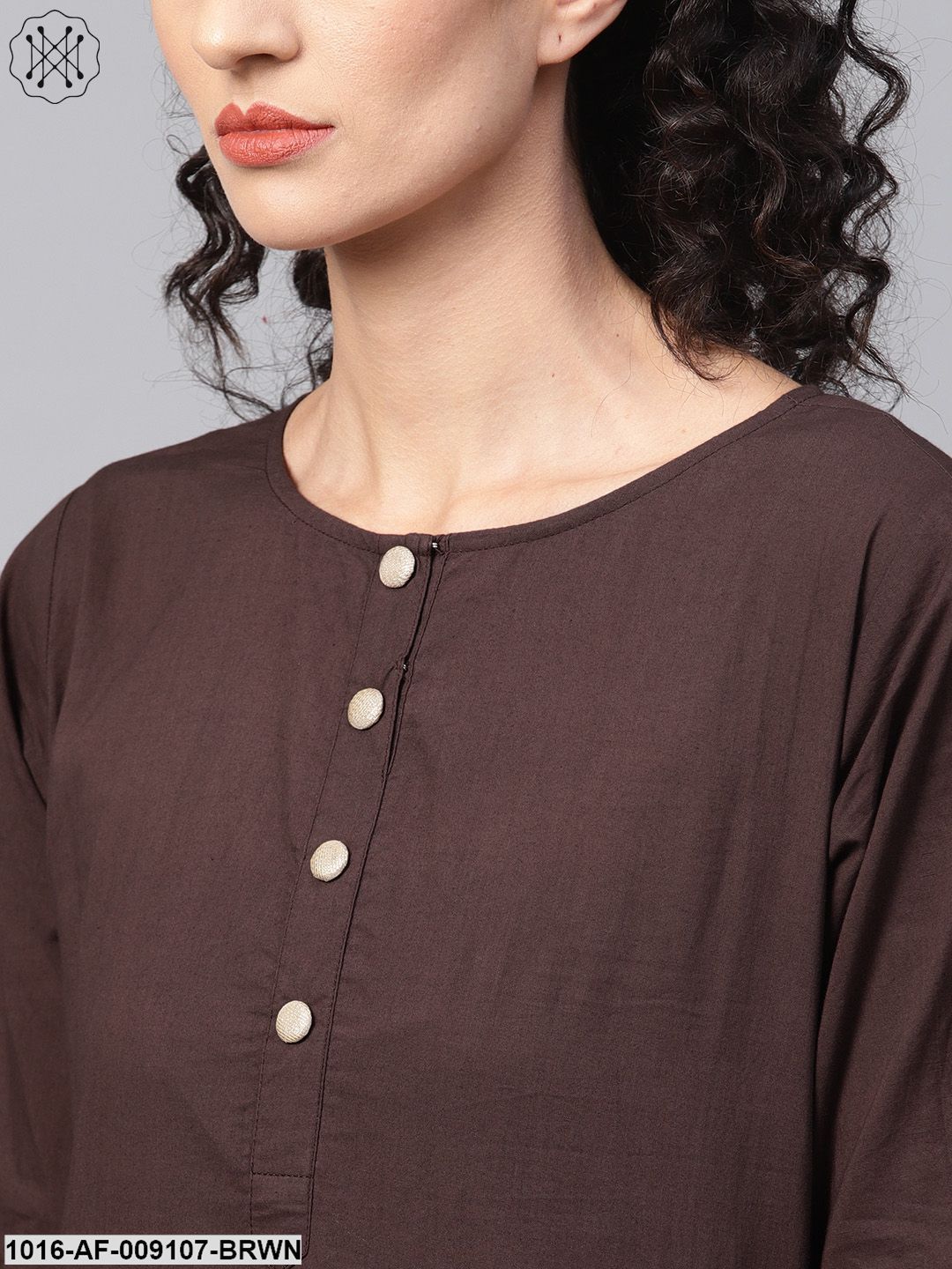 Dark Brown Solid Kurta Set With Pants& Printed Dupatta