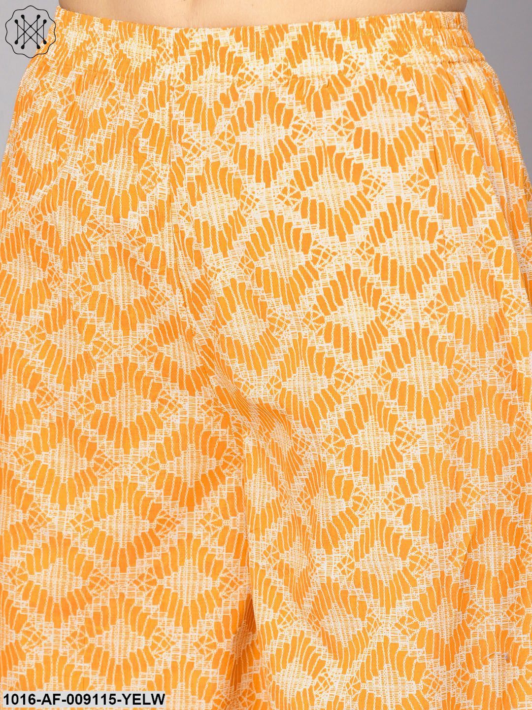 Yellow Geometric Printed Kurta Set With Flared Palazzo