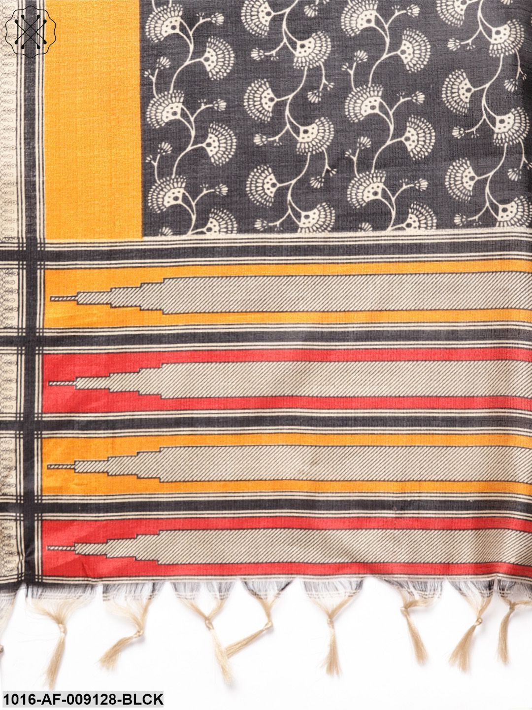 Black 3/4Th Sleeve Cotton Kurta With Palazzo And Printed Dupatta