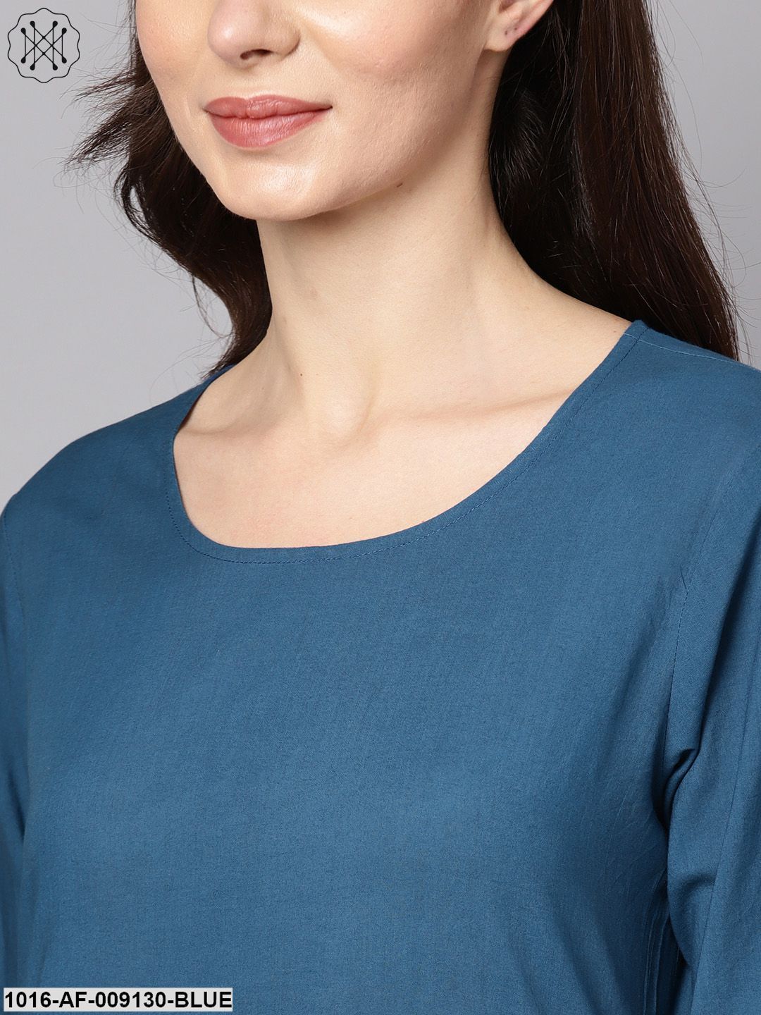 Blue Printed 3/4Th Sleeve Cotton Kurta With Printed Palazzo And Dupatta