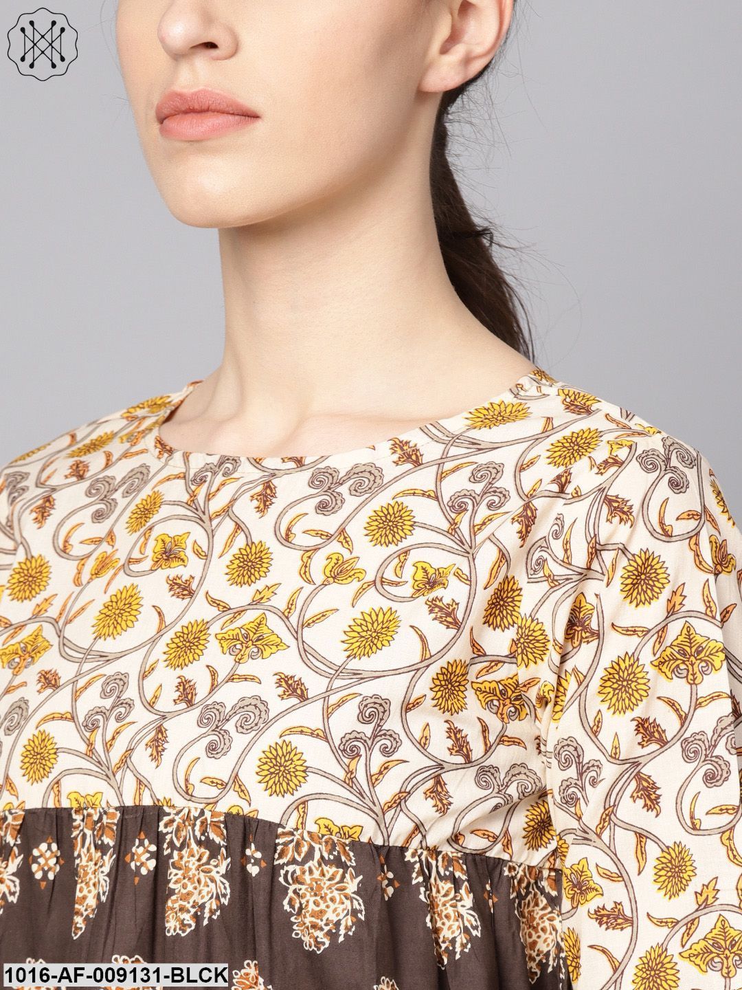 Black & Beige Printed Kurti With Printed Sharara