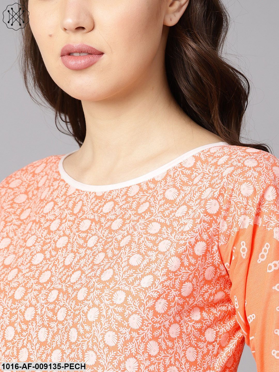 Floral White Khari Printed A-Line Kurta With White Khari Geometric Printed Skirt
