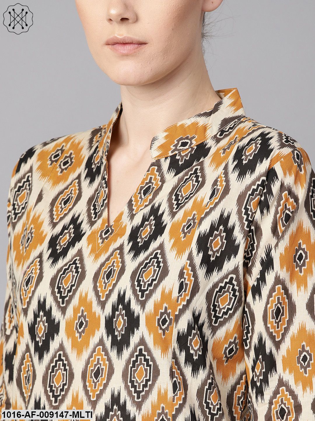 Brown Printed Half Sleeve With Pocket Details Kurta Set With Solid Brown Pants