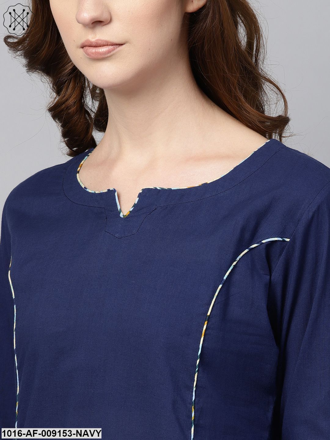 Navy Blue Kurta Set With Cream Multi Colored Culottes