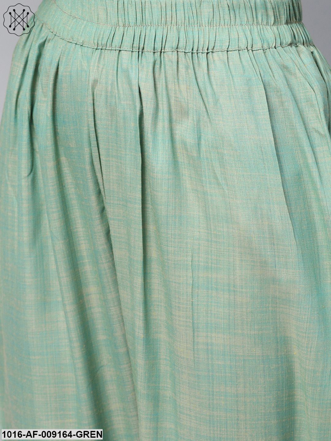 Turquoise Green Straight 3/4Th Sleeve Cotton Kurta Set With Pants