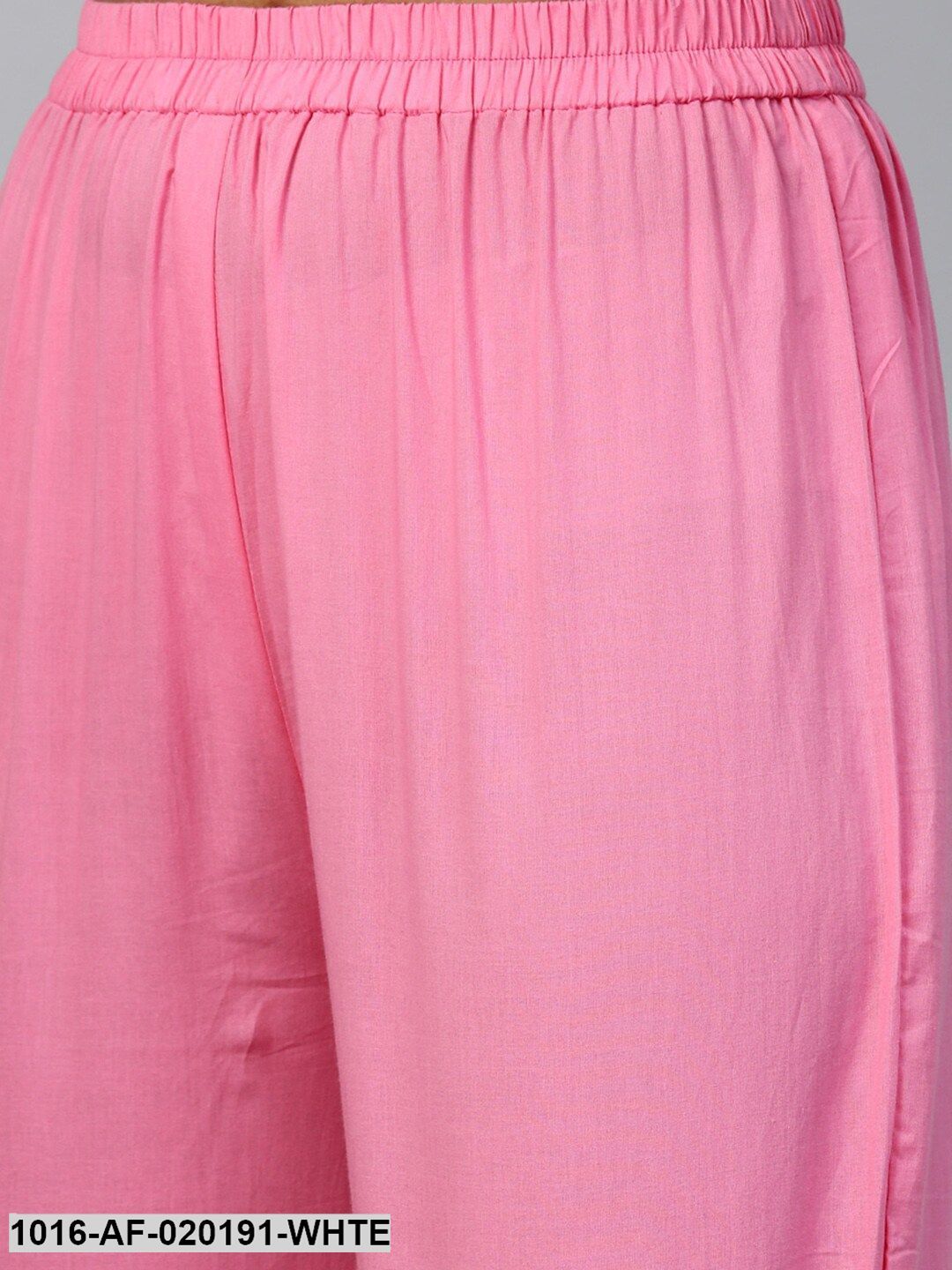 White & Pink Printed Kurta with Trousers