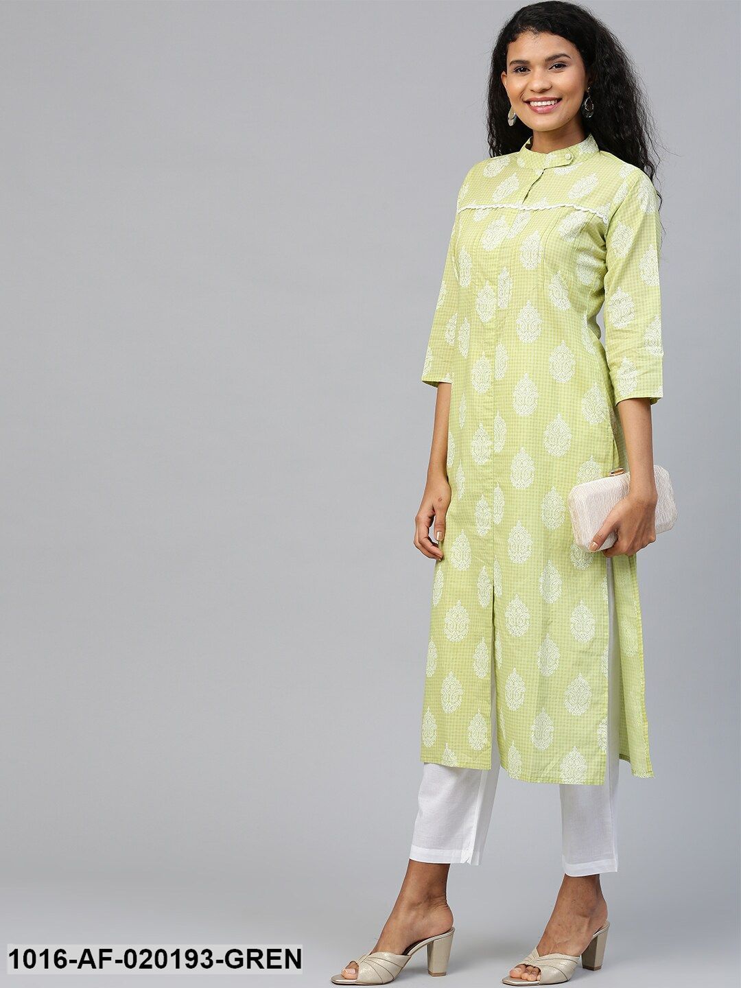 Green & White Printed Kurta with Trousers