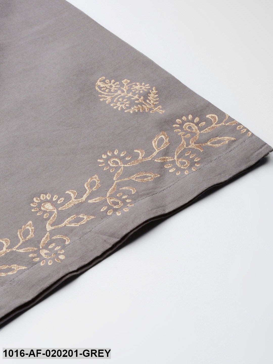 Grey & Golden Ethnic Motifs Print A-Line Kurta with Palazzos