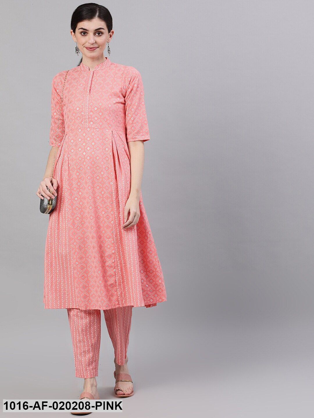 Pink Printed Kurta with Trousers