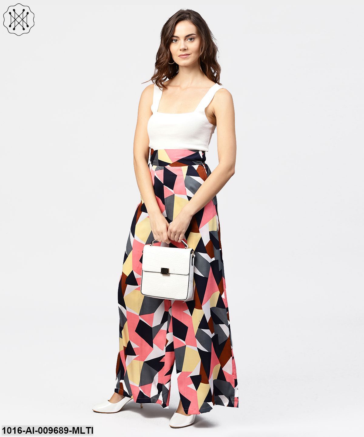 Geometric Printed High-Waisted Palazzo Pants With Pockets