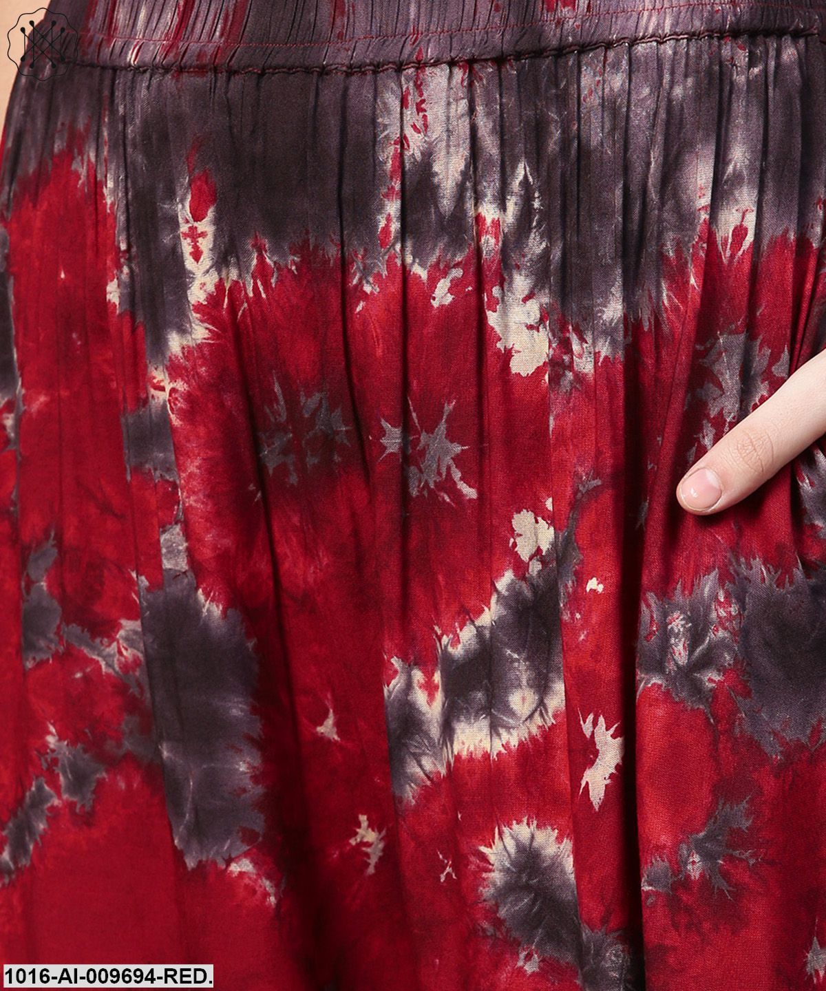 Red Tye Dye Ankle Length Flared Palazzo